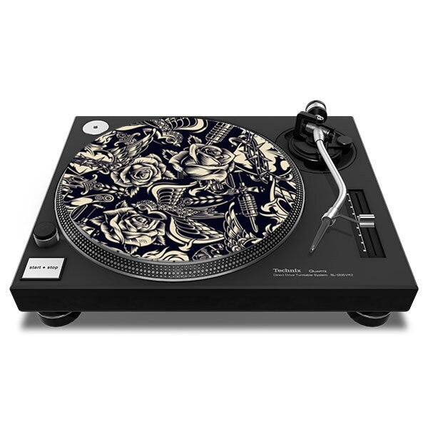 Rose Tattoo Slipmat- 7 & 12 inch LP Vinyl DJ Pro Turntable Slip Mat Record Player Technics 1210 DJ Turntablist