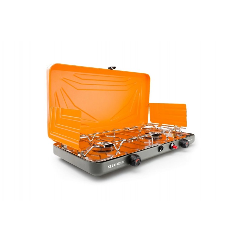 Orange camping stove on a white background