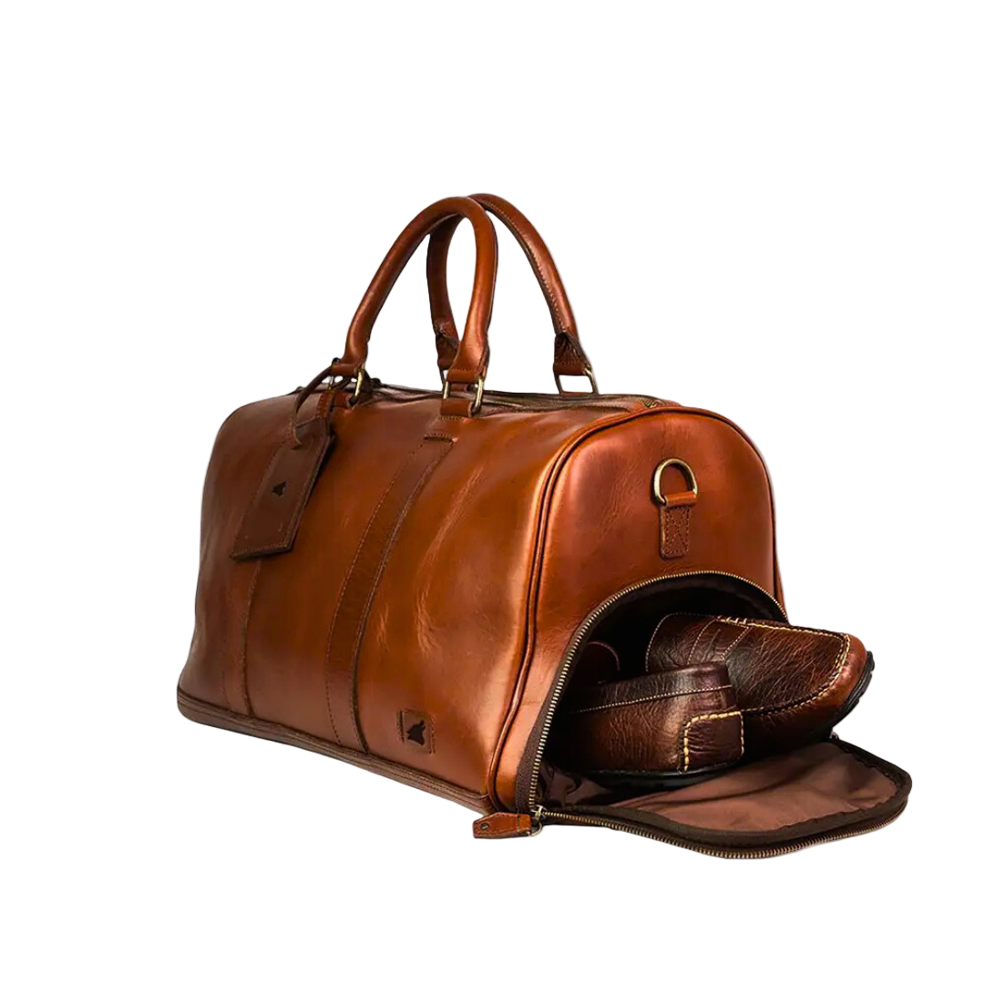 Side view of the Edinburgh Men's Leather Made to order duffle bag