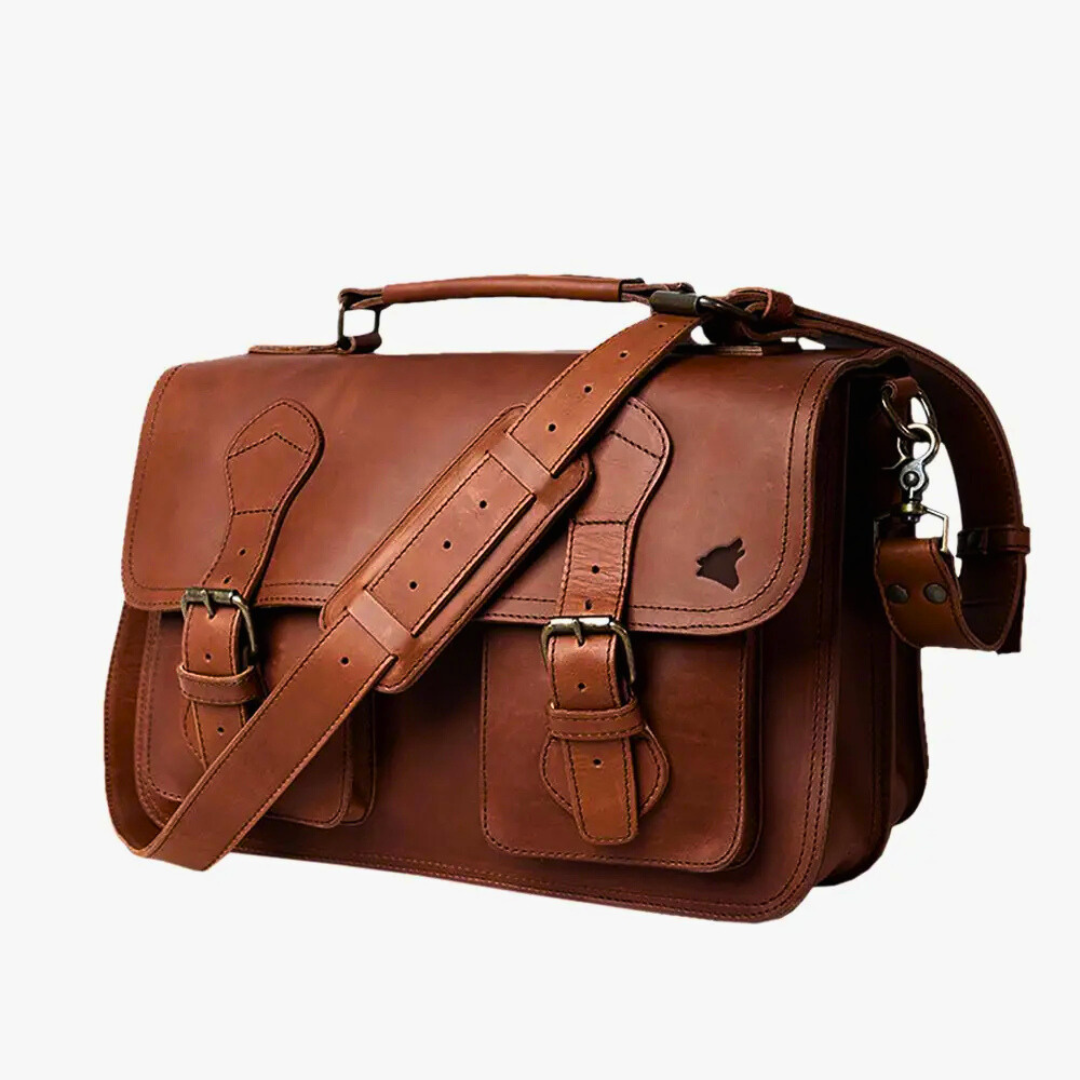 Front view of the Wales Men’s Leather Made to order briefcase