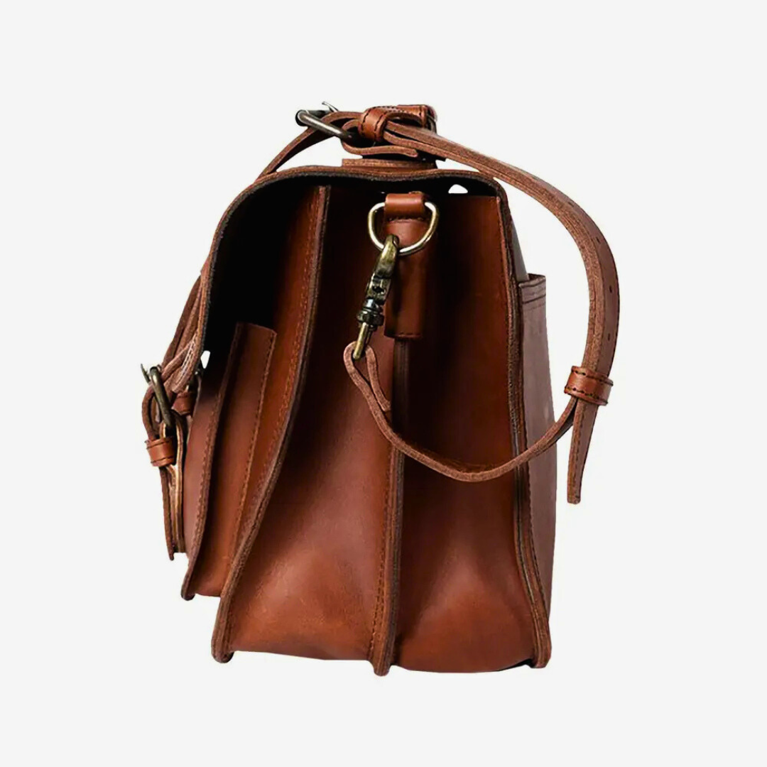 Side view of the Wales Men's Leather made to order briefcase