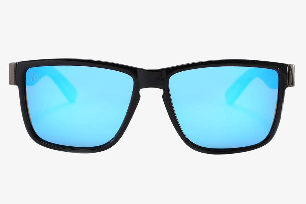 mens sunglasses with black rims and blue lens