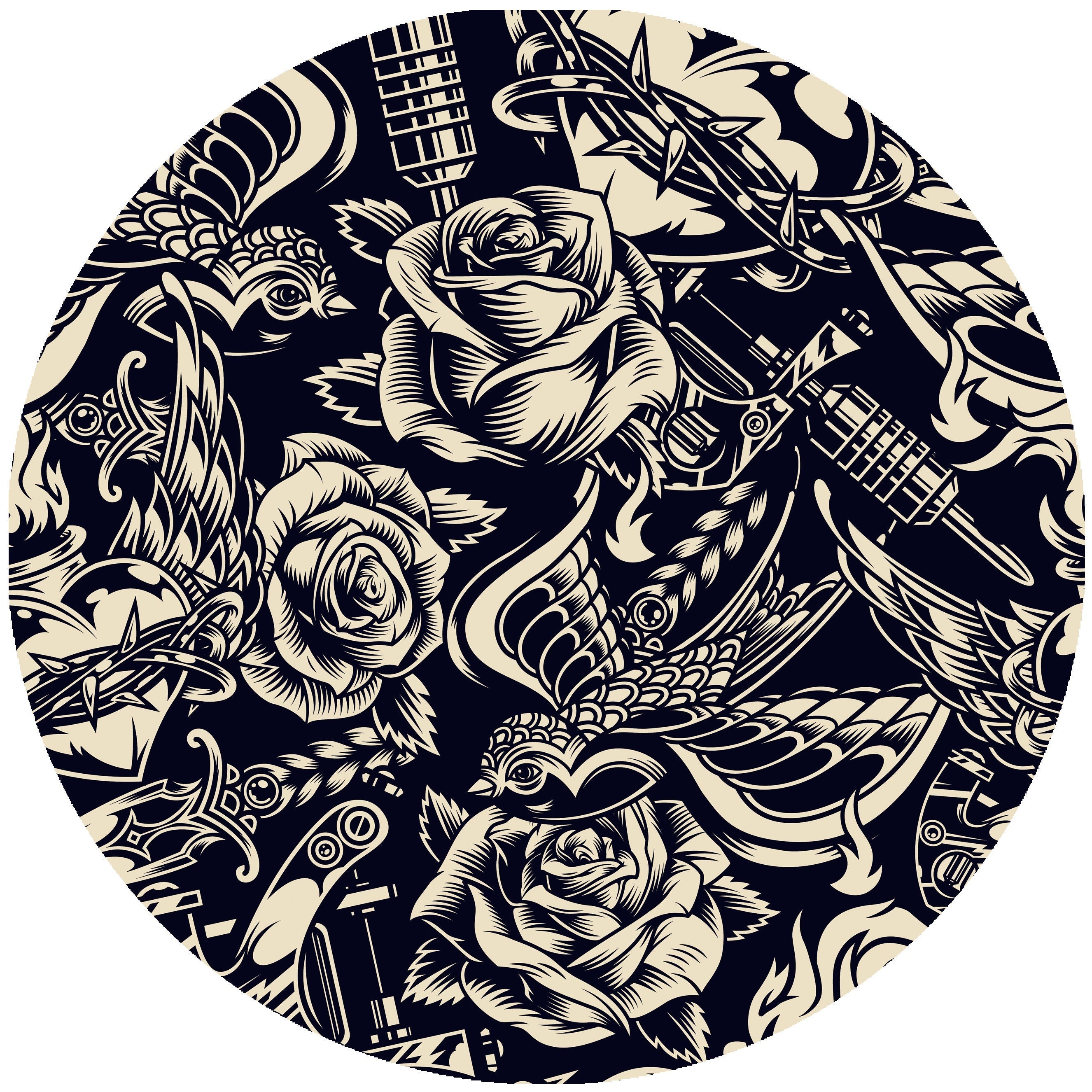 Rose Tattoo Slipmat- 7 & 12 inch LP Vinyl DJ Pro Turntable Slip Mat Record Player Technics 1210 DJ Turntablist