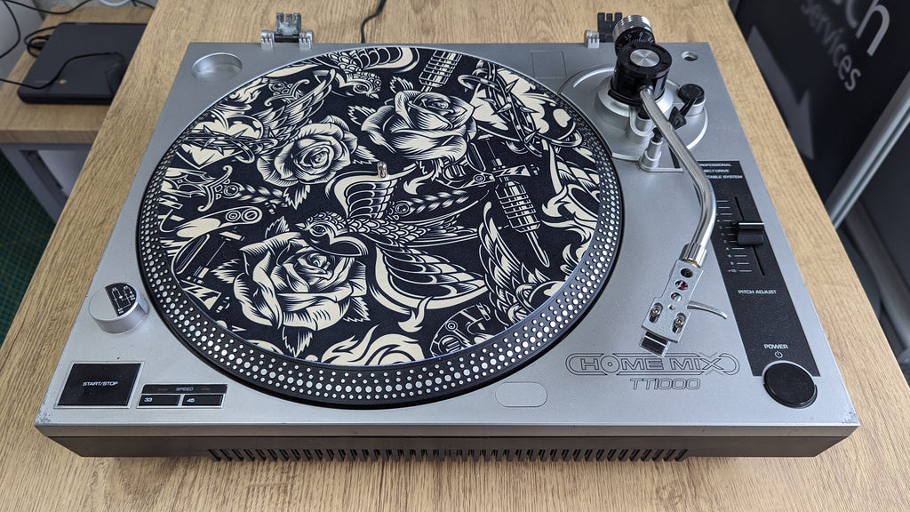 Rose Tattoo Slipmat- 7 & 12 inch LP Vinyl DJ Pro Turntable Slip Mat Record Player Technics 1210 DJ Turntablist