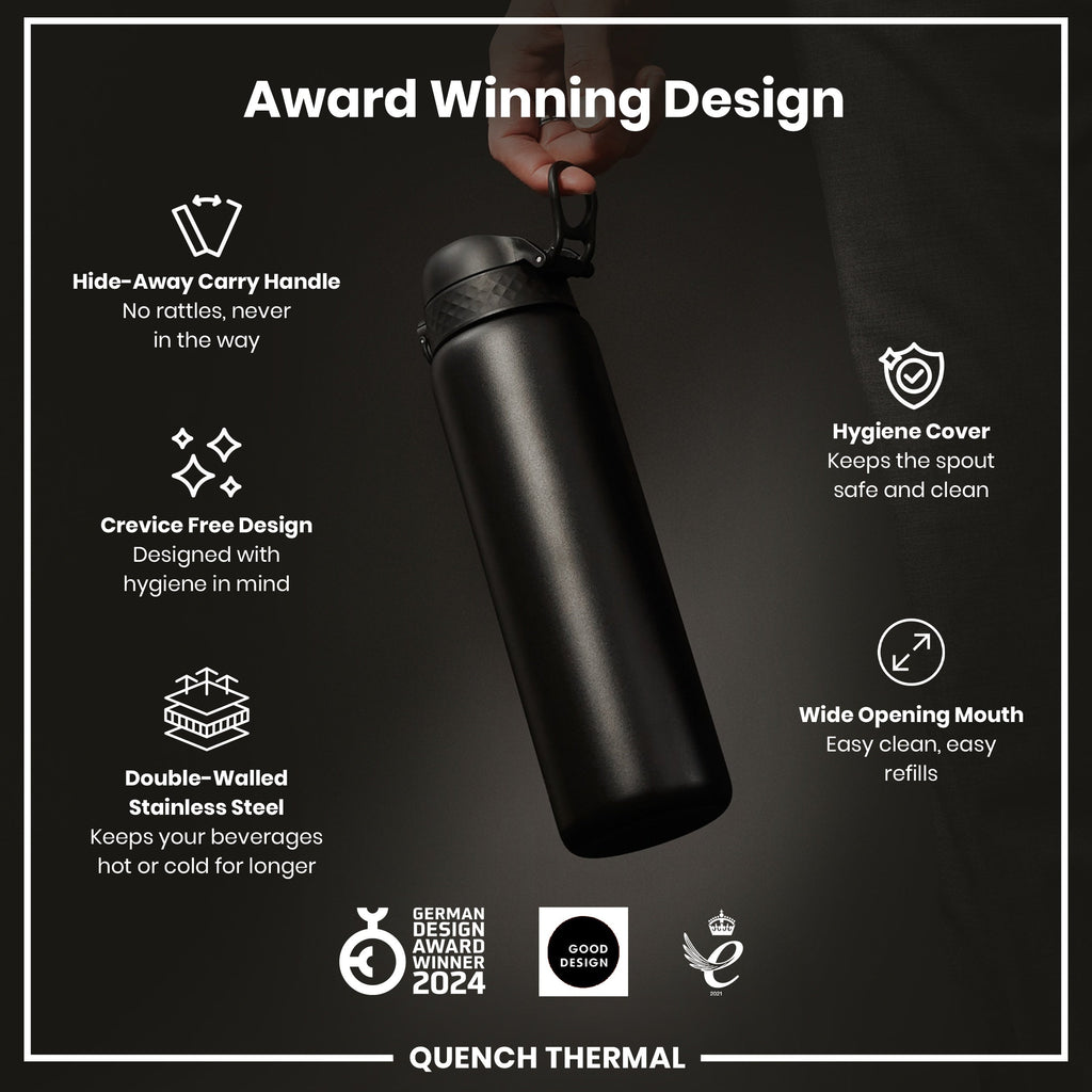 Leak Proof 1 Litre Thermal Water Bottle, Insulated, Black, 1L