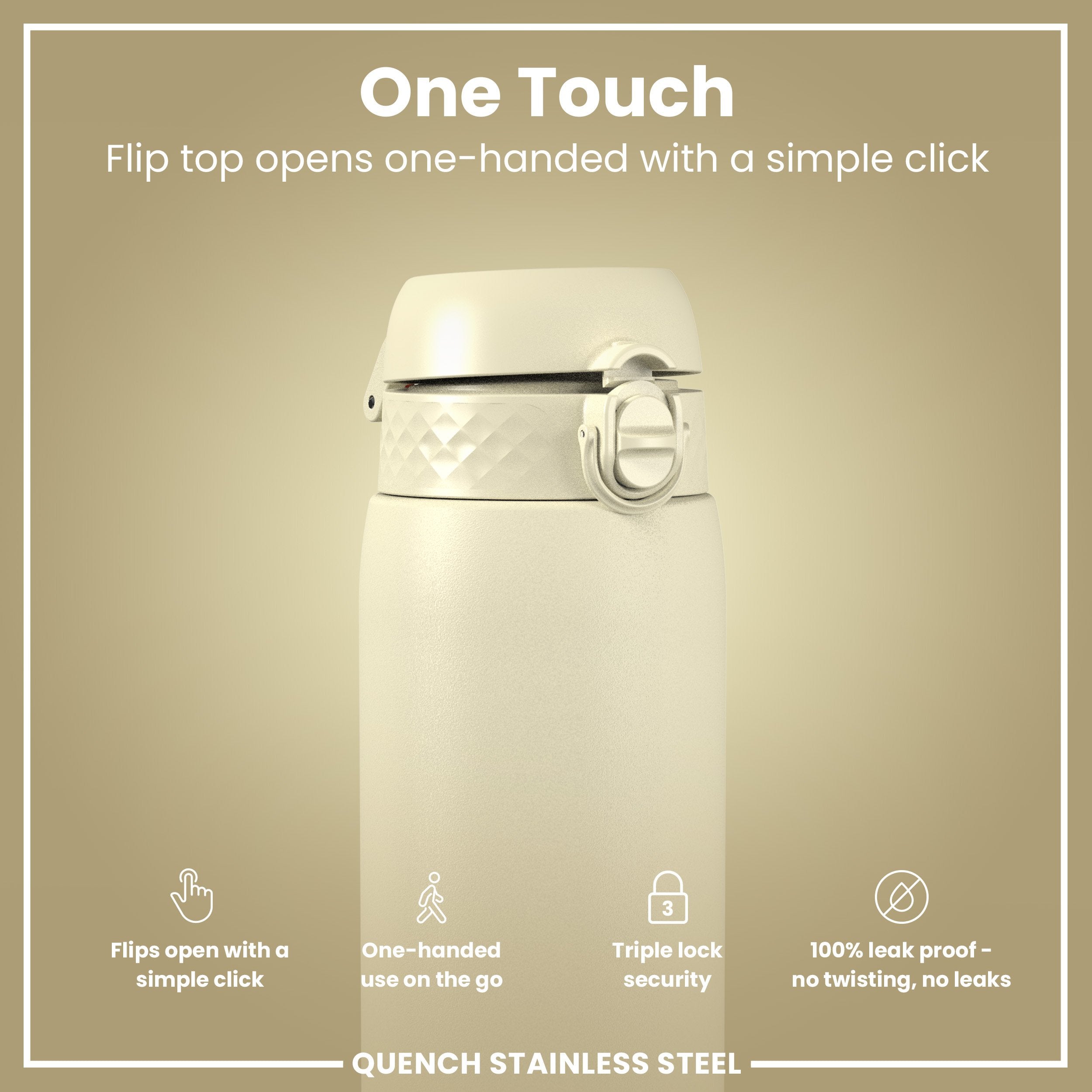 Leak Proof 1 Litre Water Bottle, Stainless Steel, Creamy White, 1L