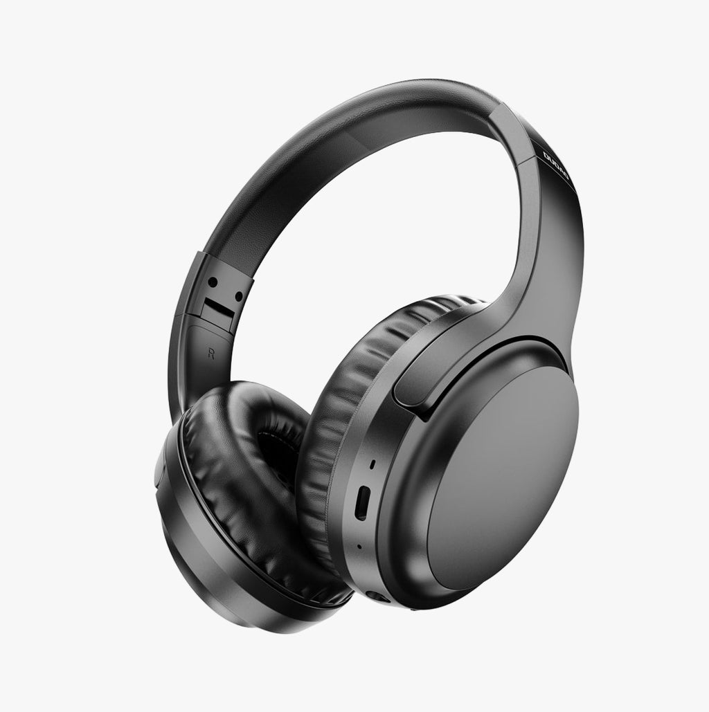 Black over-ear headphones on a white background