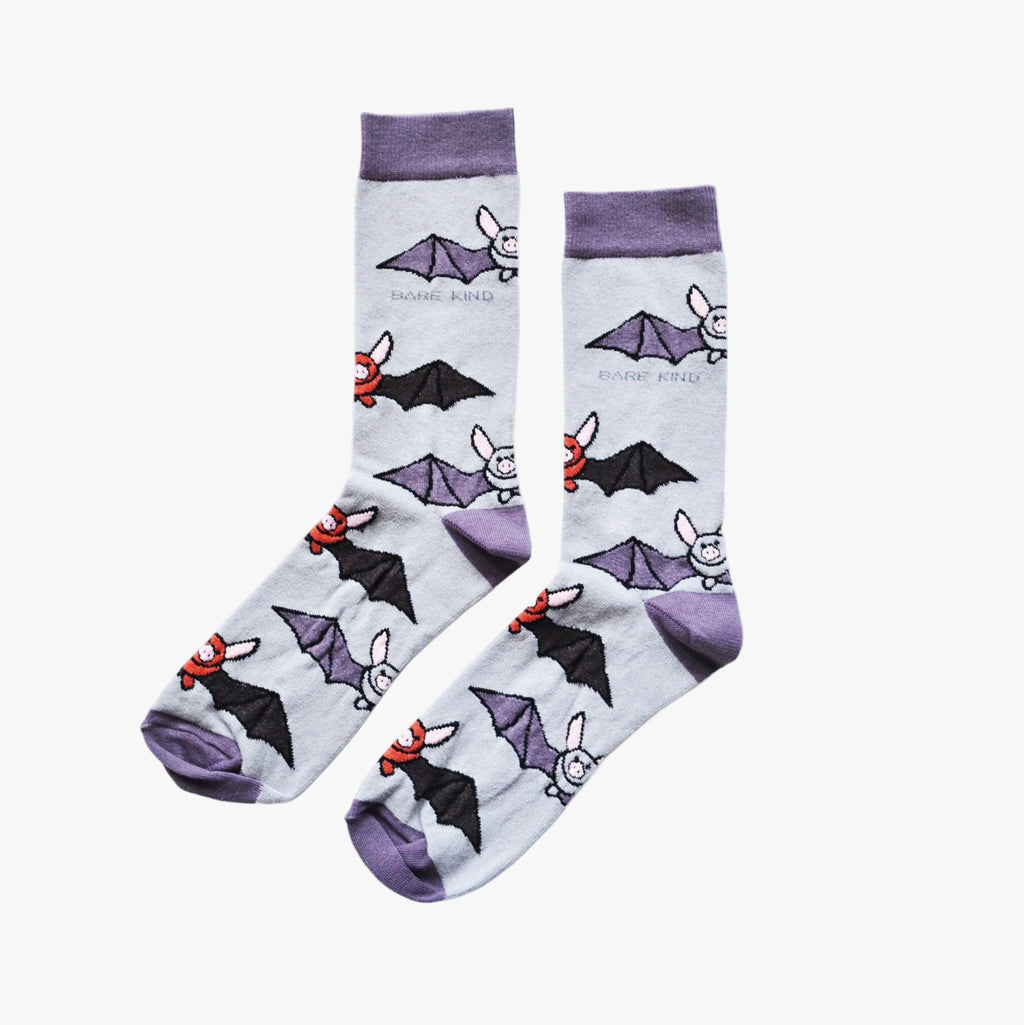 Bare kind socks with bat pattern .
