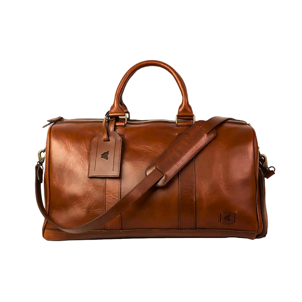 Front view of the Edinburgh Men's leather made to order duffle bag