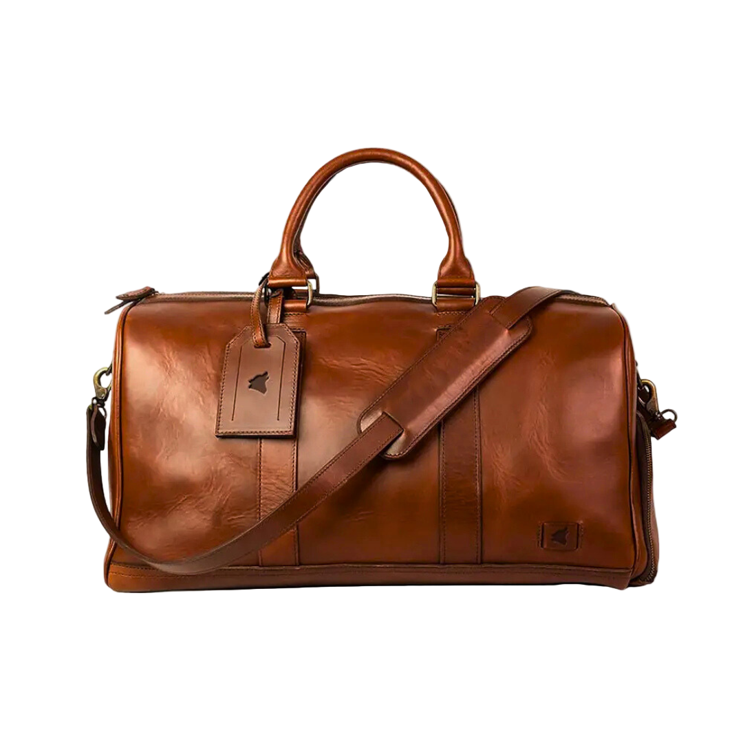 Front view of the Edinburgh Men's leather made to order duffle bag