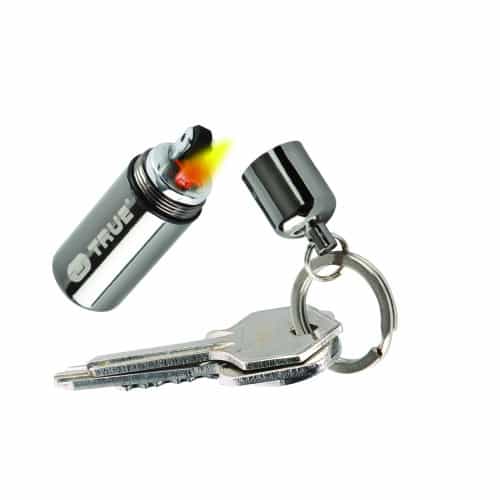 Keychain lighter with key attachment on a white background