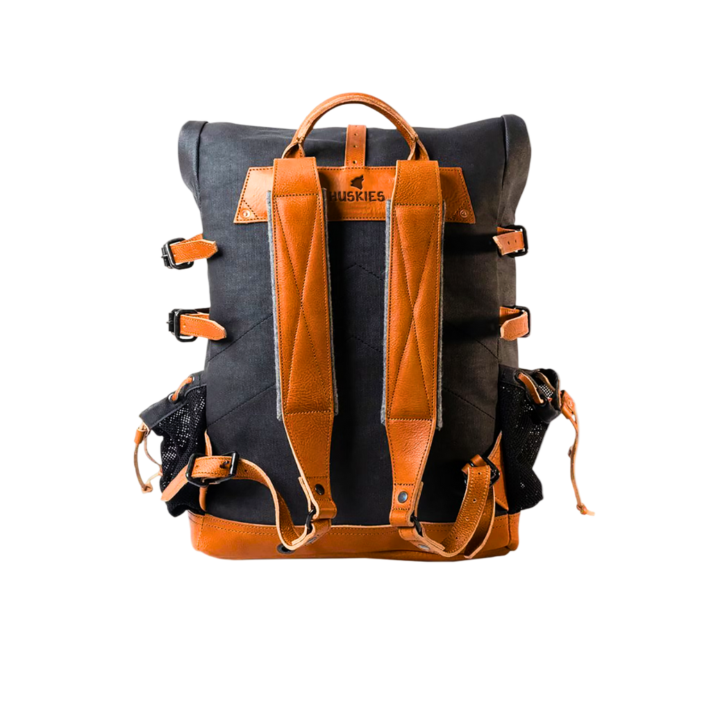 Back view of the Yorkshire Men's waxed canvas and leather made to order backpack.